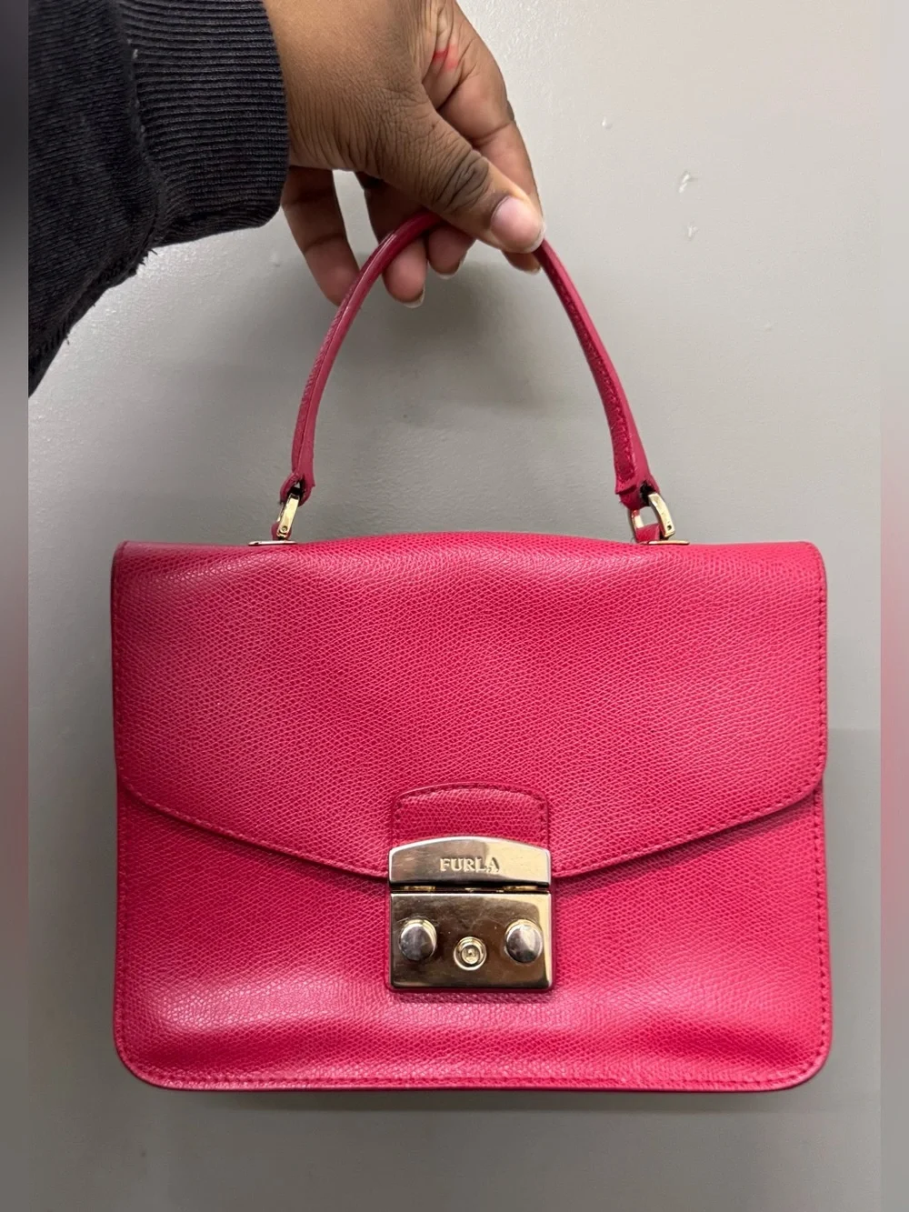 Furla Red Leather Metropolis Top-Handle Satchel with Gold Hardware
